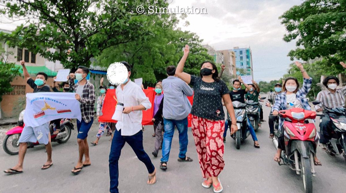 IrrawaddyNews's tweet photo. Undaunted by junta crackdowns, students from Mandalay’s Mandalar University took to the streets on Saturday to show their opposition to the military regime. (Photo: CJ)

#WhatsHappeningInMyanmar https://t.co/X2DA0BLbuG