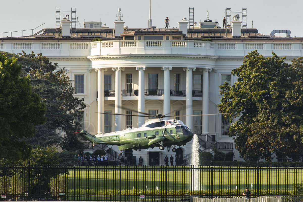 JK_Multimedia's tweet photo. Marine One taking off in front of the White House today to transport POTUS to Camp David.

#marineone #whitehouse #usmarines #POTUS https://t.co/FU4LACOxPf