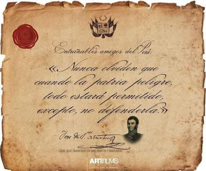 'Nunca olviden que cuando la patria peligra todo esta permitido, excepto, no defenderla'
José de San Martín
#Bicentenario
#BellidoRenuncia
#BellidoRenunciaYa