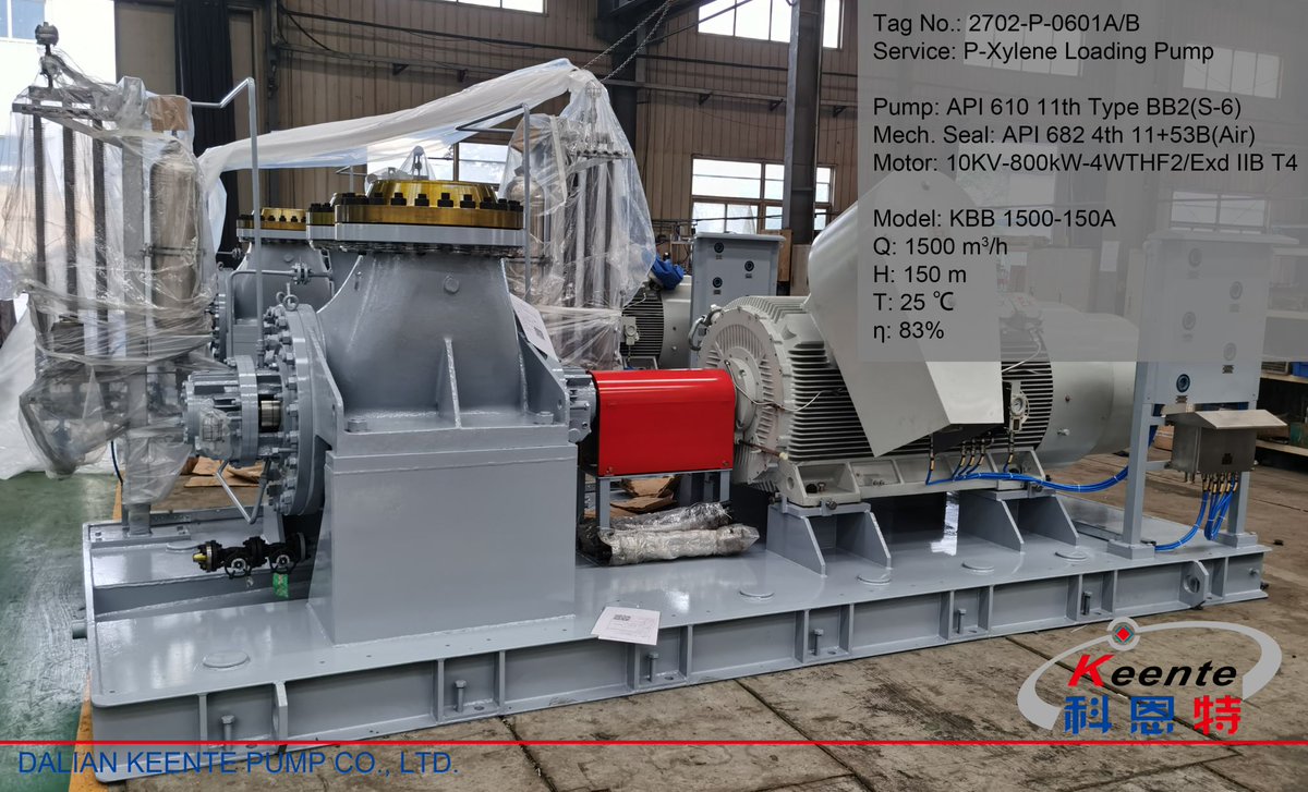 Our team delivered these heavy duty, radially split, single stage pumps, from our KBB pump line, for pumping of p-Xylene in Zhejiang Petroleum and Chemical Co. (ZPC) in China.