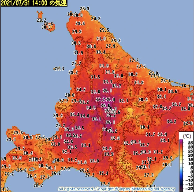 今北海道がヤバイ！？北海道江丹別で最高気温38.4℃を観測する！