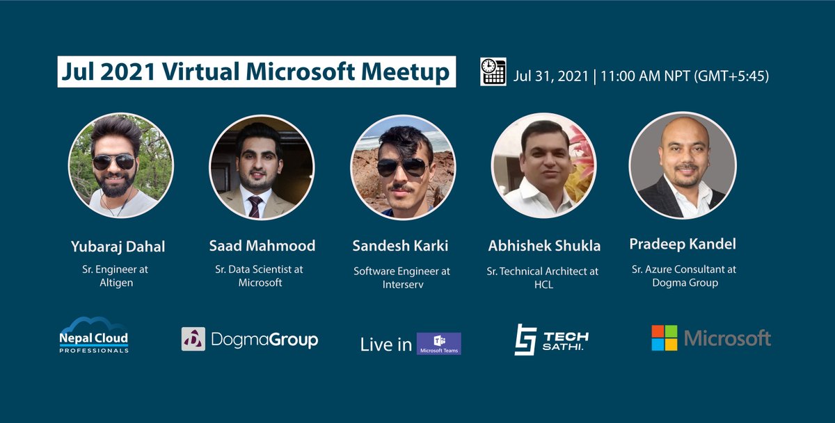 PradeepKandel's tweet photo. Alert! We have just started the meetup 'Jul 2021 #Microsoft Virtual Meetup'. Exciting line up for sessions and speakers. Anyone can join us using the link: https://t.co/WX0I06sFfk #NepalCloudPro #DogmaGroup #TechSathi #MVPBuzz #Azure #DevOps #Serverless https://t.co/4Vi4oj4irv
