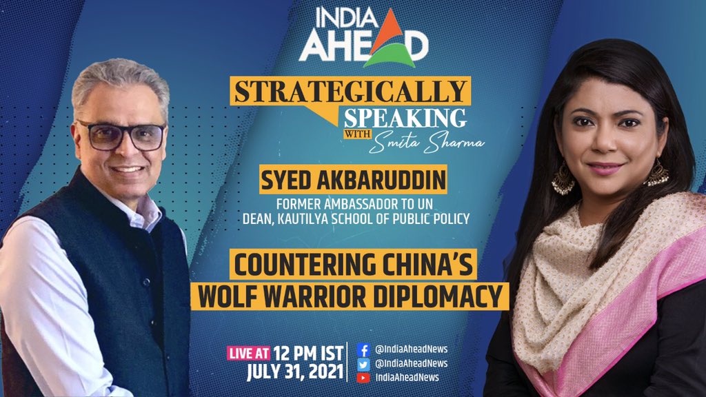 Smita_Sharma's tweet photo. 12noon on @IndiaAheadNews On #StrategicallySpeaking the inimitable @AkbaruddinIndia joins me to talk about #China &amp; wolf warrior diplomacy,challenges for Indian Foreign Policy, #Kashmir in @UN &amp; more. Tune in 👉🏾 https://t.co/3GXYci4gC5 to #AskYourQuestions @prateekkanwal @Nidhi https://t.co/GDvpGvnmcn