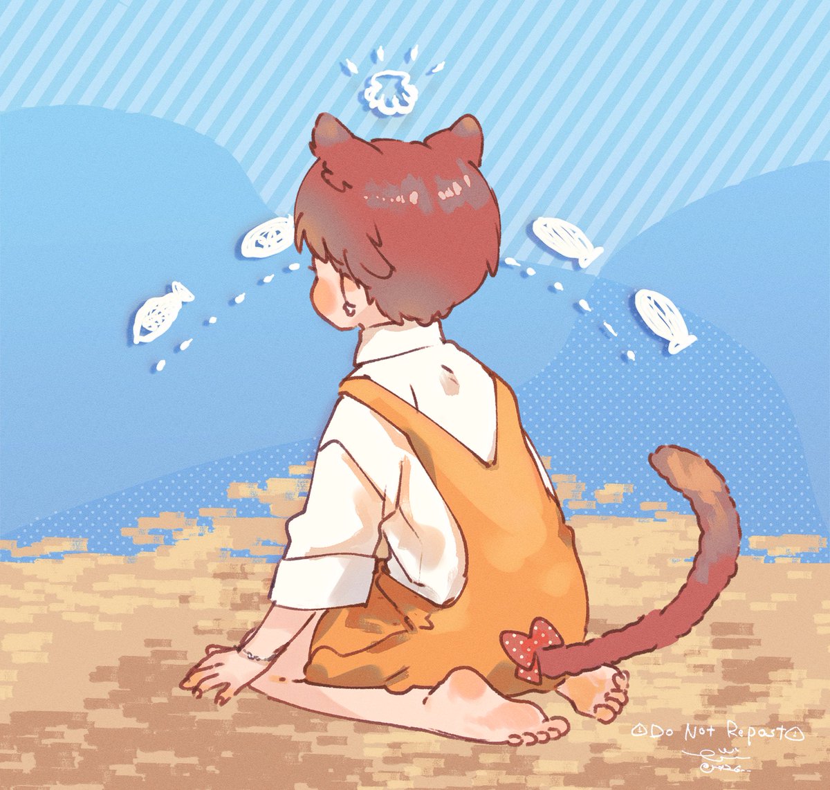 tail barefoot solo animal ears cat tail short hair cat ears  illustration images