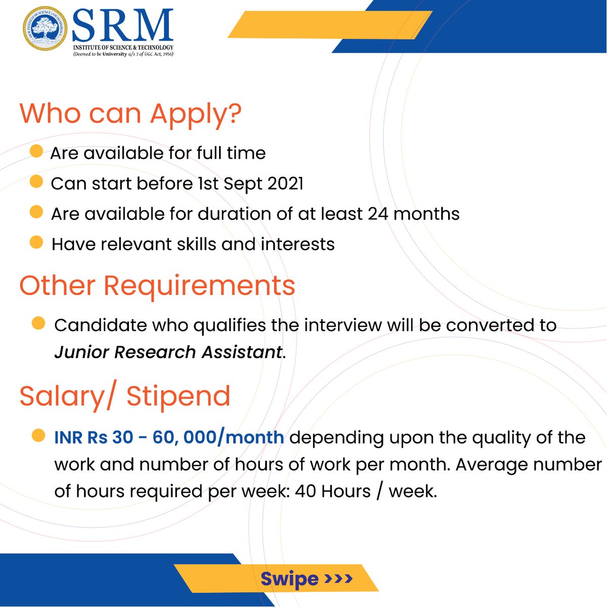 SRM_Univ's tweet photo. Opportunity to work in Collaborative Research Project with Dr.Vineet Batta, UK and SRMIST
For more details check the following career portal link:
https://t.co/uo3RGw8RLX
#SRMIST #SchoolofComputing #SRMSCO #srmist #SRMites #careeratSRM #Research #CodeExecuters #computerengineer https://t.co/YdM2oxKP3z