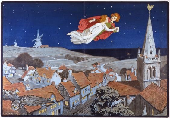 ট ইট র 耽美なる絵画とモノ チャールズ ブッシェル ピーターパン 1904年 ピーターパン はジェームス マシュー バリーの戯曲として1904年にロンドンで公演され成功した 画像は初演のポスター 空をかけるウェンティとピーターパン