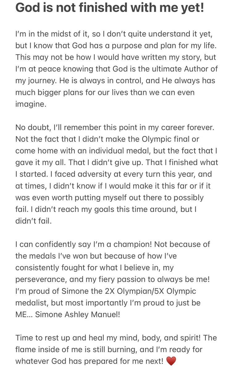 I’m a champion! Not because of the medals I’ve won but because of how I’ve consistently fought for what I believe in, my perseverance, and my fiery passion to always be me! I’m proud of Simone the 2X Olympian/5X Olympic medalist, but most importantly I’m proud to just be ME! ♥️