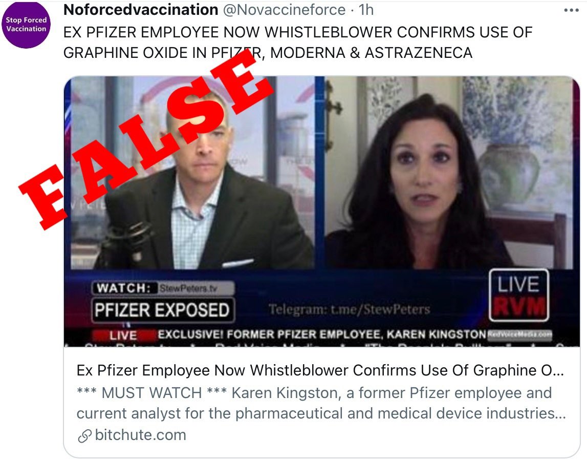 HoaxEye on Twitter: "Remember the false claims about graphene oxide in Pfizer COVID vaccines? Even if the claims were debunked many times, it doesn't stop people like Stew Peters and Karen Kingston