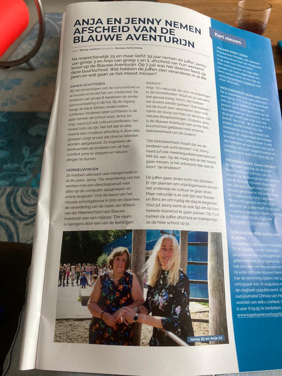 Een artikeltje in de (wijk)krant over het afscheid van Anja en mij. Met dank aan <a href="/Wijkkrantaanzet/">Wijkkrant Aanzet</a> <a href="/blauwaventurijn/">Blauwe Aventurijn</a> #pensioen #afscheid
