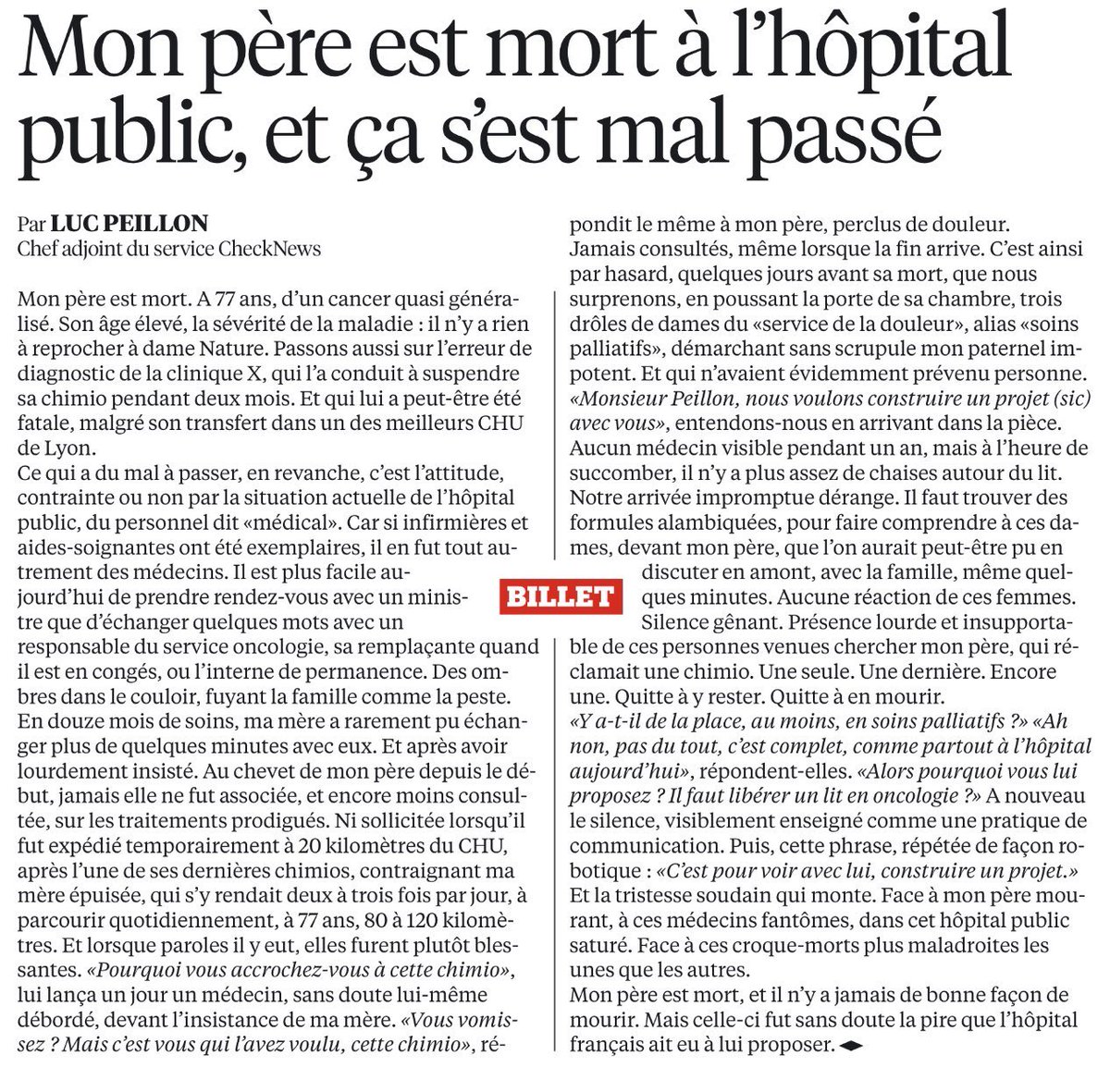 MFLavarini's tweet image. A lire le témoignage émouvant de @l_peillon dans @libe #hopitaux