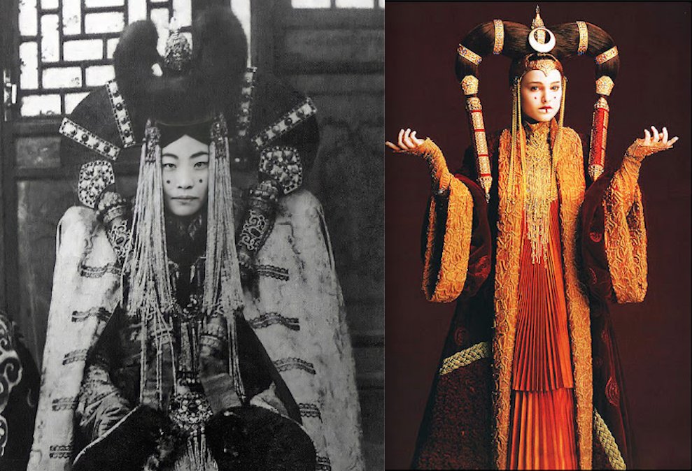 SongBirdyGirl's tweet photo. Queen Amidala's costume was based on gown of the last Queen of Mongolia, Genepil, who was murdered during the Stalin repressions.
#starwars #padme #natalieportman #phantommenace #starwarsprequels #starwarsepisode1 #georgelucas #trishabiggar #bogdkhan #buddhism #tibetanbuddhism https://t.co/C21PlrmHUw