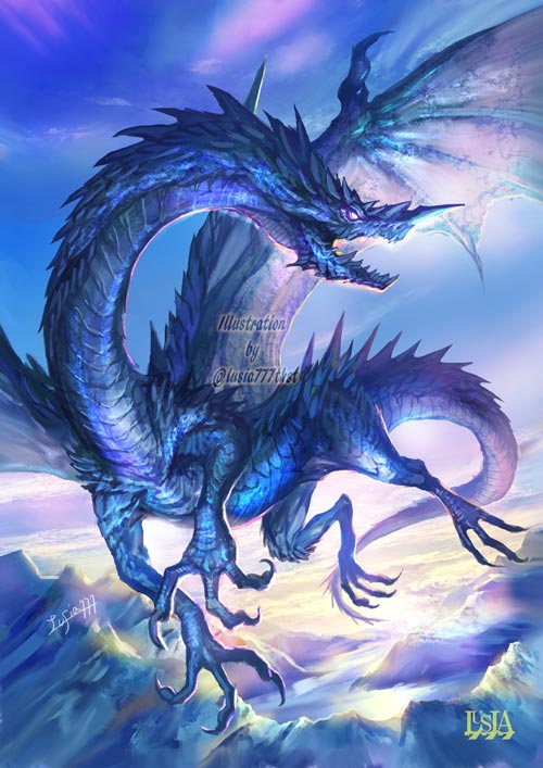 Twitter 上的 七海ルシア ドラゴンの最強王図鑑 好評発売中 月末の幻獣ドラゴン拡散祭 青い ドラゴン ブルードラゴンのイラストはあまり描いてないので増やさなければ T Co S4gmfvyiiv Twitter