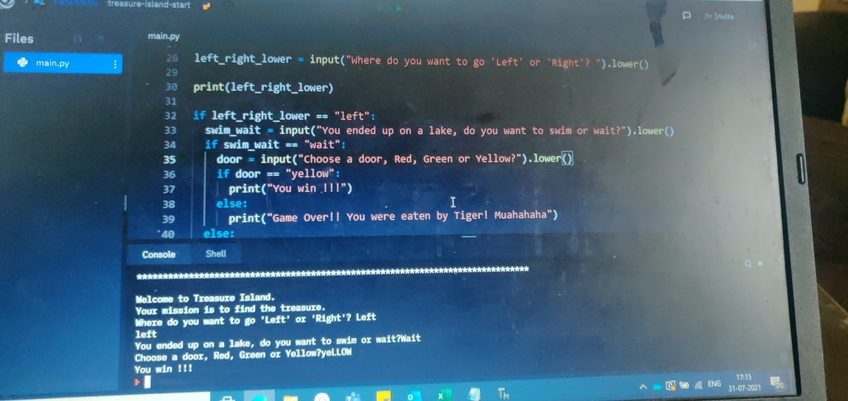 nikhilpatilhere's tweet image. Successful completed Day 3 of #100DaysOfCode challenge.
Picked up the logical and comparision operators along with nested and multiple  conditions.
@yu_angela @LondonAppBrewer #pythoncode #EnjoyingCoding