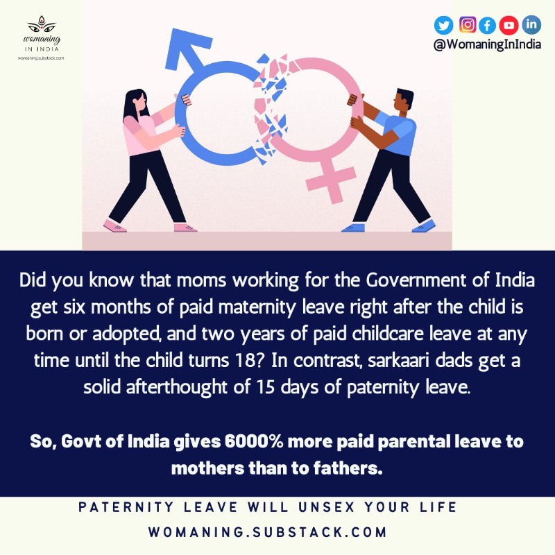 womaninginindia's tweet photo. Founders, revisit your company's parental leave policy with this question - are you promoting equality between men and women at the workplace and at home? Or making things worse?
Read the full piece.
#paternityleave #maternityleave #parentalleave #handsondad #equalparenting
