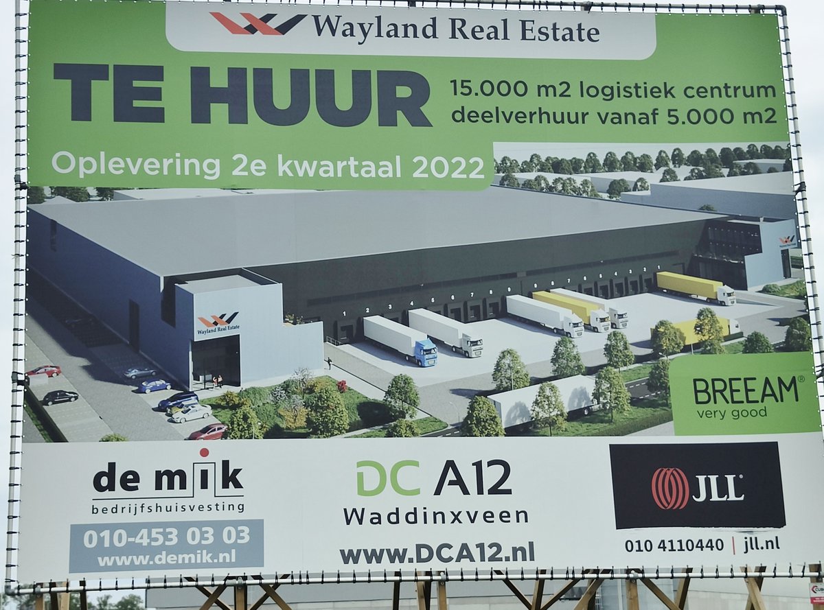 Binnenkort wordt gestart met de bouw van een #logistiek centrum van ca. 14.500 m2 op het <a href="/LogistiekPark/">LogistiekParkA12</a>, welke 2e kwartaal 2022 wordt opgeleverd langs de A12 in #Waddinxveen dca12.nl