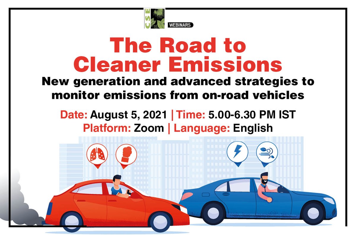 📢CSE invites you to an international #webinar to discuss advanced strategies to monitor and measure #emissions from on-road #vehicles. Join us to learn about transformational strategies that are being adopted globally.

🗓️Aug 5, 2021, 5 PM IST

Register- us02web.zoom.us/webinar/regist…