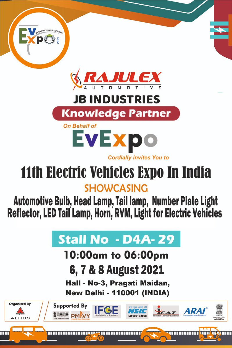expo_ev's tweet photo. 11th ELECTRIC VEHICLES EXPO IN INDIA
VISIT: JB INDUSTRIES (KNOWLEDGE PARTNER)
#EVExpo #EV
#GoGreen #ElectricVehicles #GReenEnergy #PollutionFreeNation
#Covid19 #UseSanitizer
#Rajulex #JBIndustries https://t.co/RKDtUde2Ir