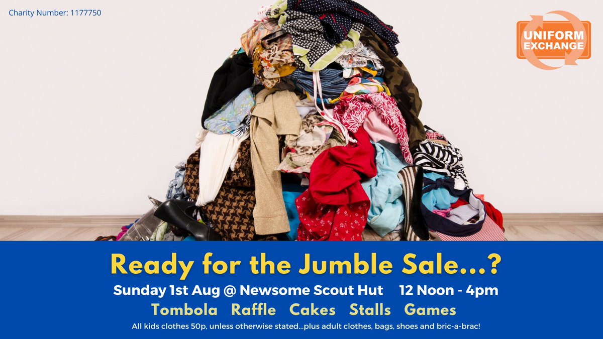 uniformexchang's tweet image. PLS RT... Let's give these clothes a new lease of life and a new wardrobe to live in! Lots of bargains... doors open at 12 noon.
All proceeds go to Uniform Exchange in Huddersfield, as they celebrate their 10th Birthday 🥳👏👏👏
Grab a bargain! #charity #recycle #Huddersfield