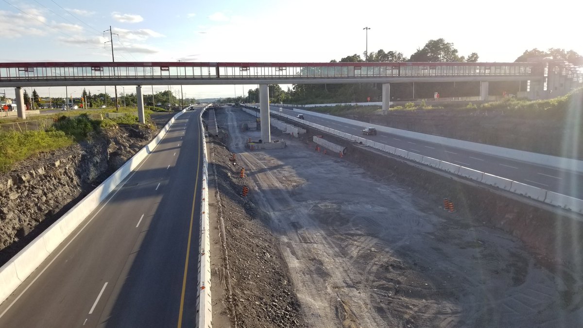 RHFayad's tweet photo. Finally starting to see the first Orleans-based O-Train station taking shape at Jeanne D'Arc on Ottawa's Eastern Stage 2 Extension! Also a bonus picture of how close they are to starting the one at Place D'Orleans! https://t.co/bvV2UOKf76