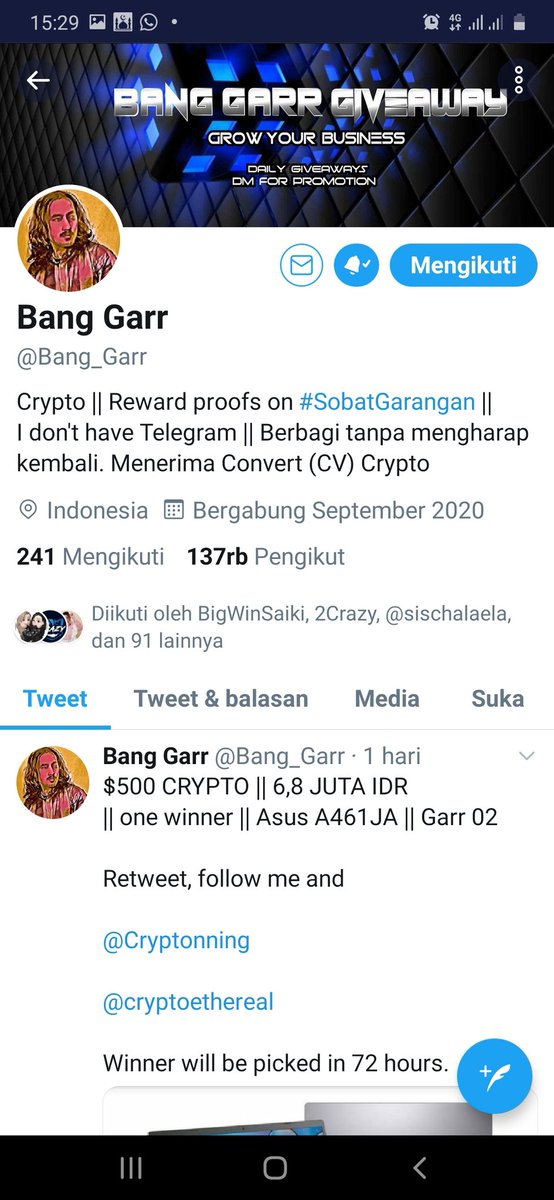 RumaishaMasru's tweet photo. @Bang_Garr @cryptonning @CryptoEthereal hallo, saya sudah mengikuti rules semoga rezeki ini milik saya 😊 https://t.co/EF9gayXgyX