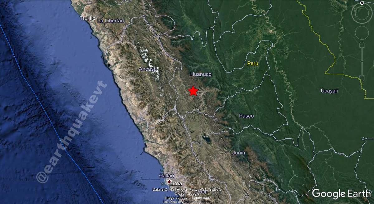 earthquakevt's tweet photo. ⚠️#Perú🇵🇪: Un sismo leve de magnitud M4.3, se registró a 10 KM al ENE de #CoronaDelInca, departamento de #Huánuco. Profundidad: 132 KM.
Fecha y hora UTC: 2021/07/31 07:10:09.
Fuente: IGP.
¿Sintió este sismo?, ¡cuéntanos!.
#EQVT,#earthquake,#tremor,#sismo,#temblor,#terremoto. https://t.co/a3or86F79h