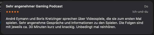 bdgamer's tweet photo. Hui! Wir haben eine neue Bewertung bei Apple Podcasts erhalten. Ganz lieben Dank! 😍 https://t.co/NQ9NUhJykh https://t.co/WEJdw1JeAp