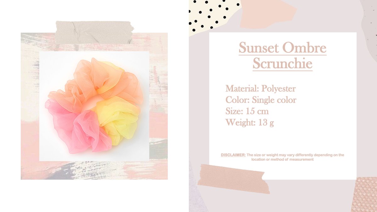 chiffonkr's tweet photo. High-quality, hand-made products for everyday use?
⠀⠀⠀⠀⠀⠀⠀⠀⠀𝒄𝒉𝒊𝒇𝒇𝒐𝒏 brings it to you.

⠀⠀⚹⚹ Sunset Ombre Two-Tone Scrunchie⠀» » »⠀￦22,000

Buy yours now: https://t.co/0b7CJ21AwD https://t.co/zdPEDMvSMy