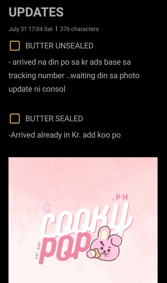 cookypopph's tweet photo. [UPDATES]073021
#COOKYPOP_Updates 
All items is nag arrived na po sa kr address ko.Thankyouuu cookiess😘 https://t.co/v7SOSGzPiZ
