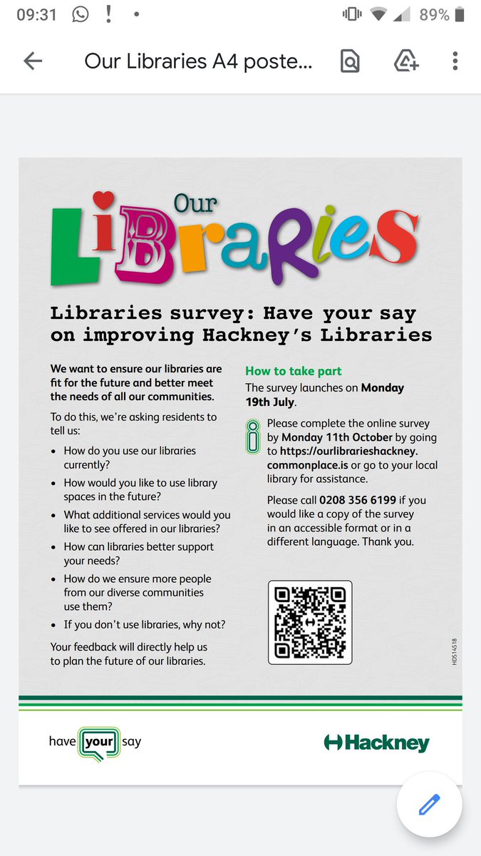 VictoriaParkBks's tweet image. Calling all Hackney residents!! Your opinions are requested!! #libraries #readingforpleasure #hackneylibraries #hackney