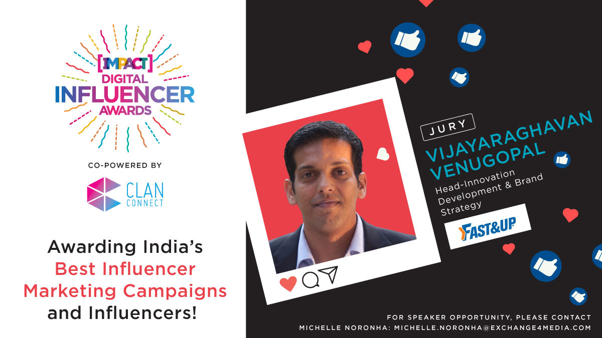 e4mevents's tweet photo. We are happy to have Vijayaraghavan Venugopal, CEO and Co-Founder, Fast&Up as our Juror for the #ImpactDigitalInfluencerAwards 2021
Nominate Now - https://t.co/6cr2UgRVwn
#influencer #influencers #InfluencerMarketing #influencerdigital #awards #influencerevent #influencerapp https://t.co/8yJJD53zZY