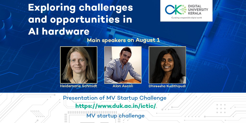 iiitmk's tweet image. Intelligence in Chip&apos; workshop organised by 
@dukerala, in association with @ieeecassociety
-Kerala Chapter, and Microelectronic Intelligence, Fraunhofer Institute, Germany, to begin on August 1. duk.ac.in/ictic/
#AI #AIHardware #IntelligentDevices, #IOT, #sensors #roboti