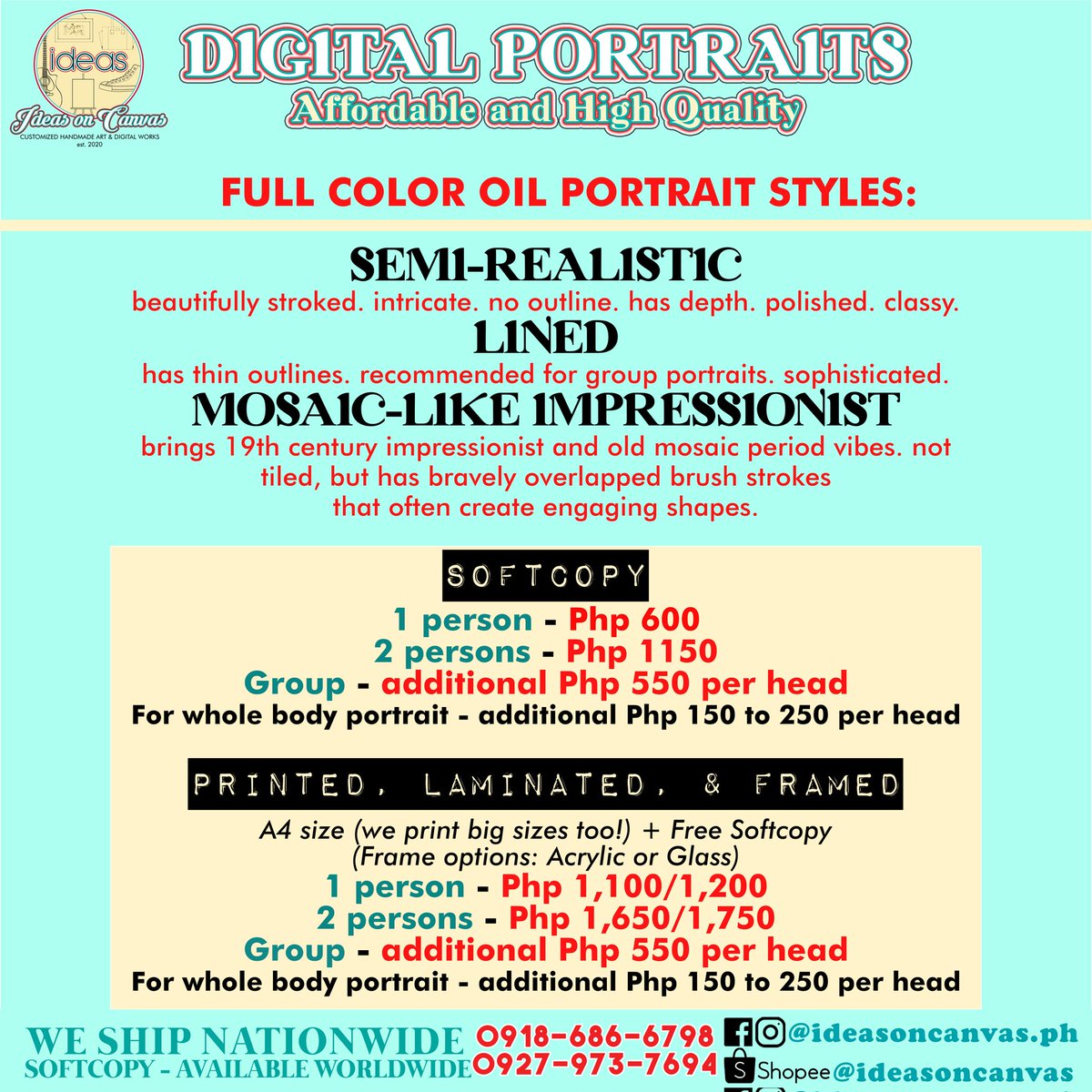 ideasoncanvasph's tweet photo. General Samples and Pricelist for Digital Portraits https://t.co/vLBulZIbSk