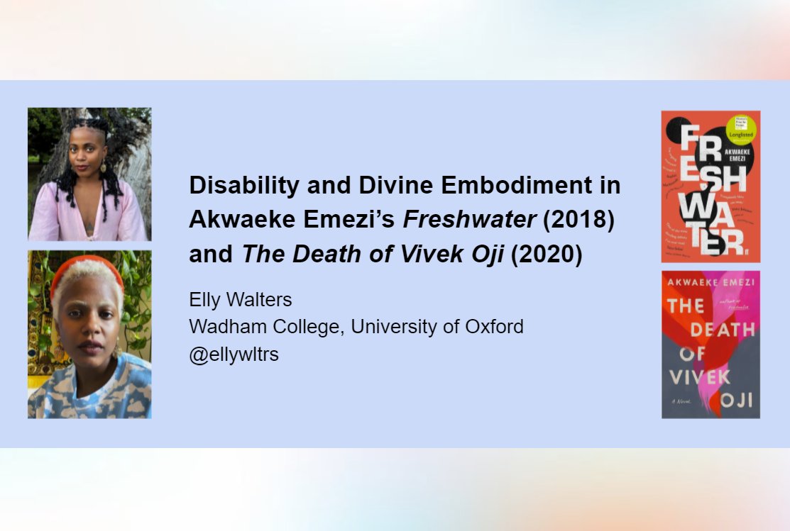 Had a wonderful time today presenting on the work of Akwaeke Emezi at @womxnmedhums alongside such illuminating papers from @HanleyMott and Debashrita Dey, chaired by the brilliant @V_Schuchter 🌟 now onto Elliot Evans' keynote lecture! ✨ #womxnmedhums2021