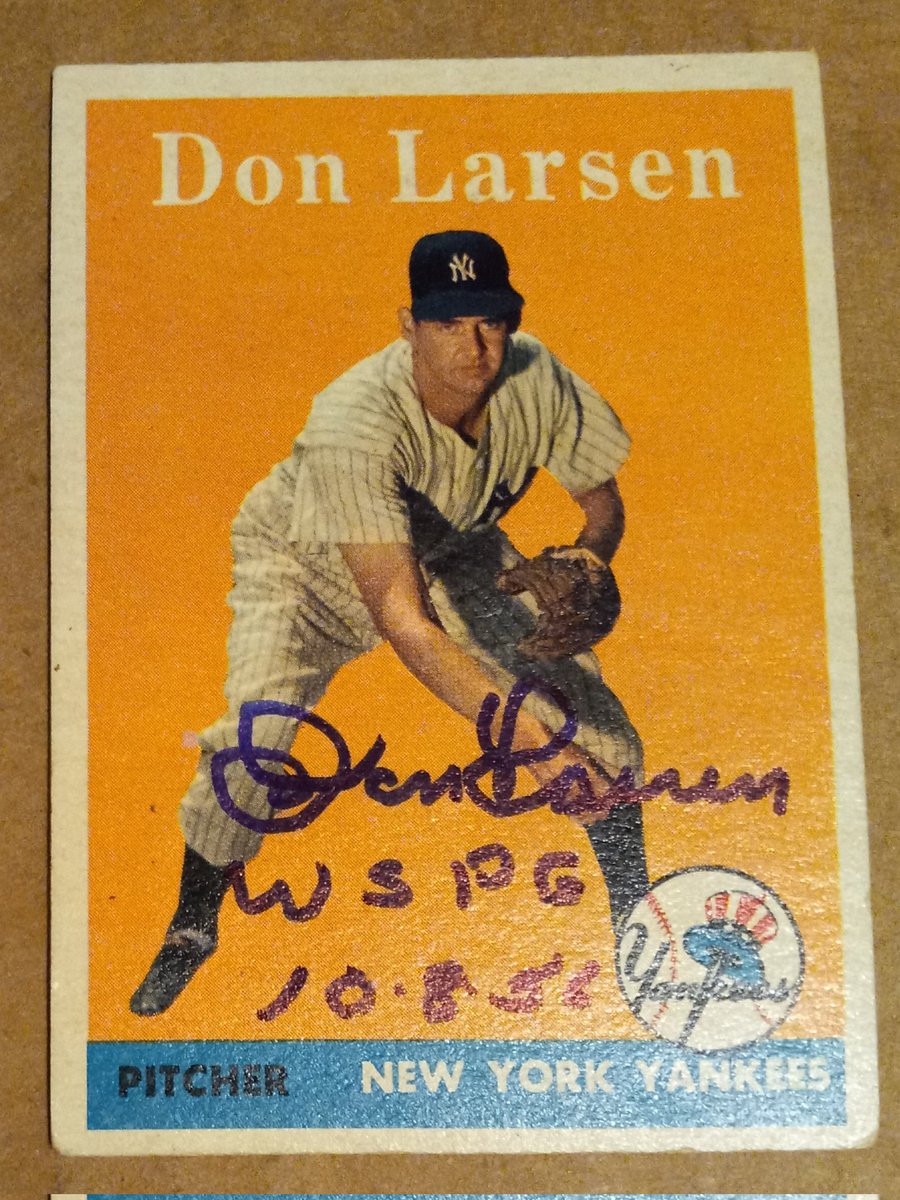 AIReelzX's tweet photo. On October 8, 1956, Don Larsen pitched a Perfect Game for the #Yankees in Game 5 of the World Series. No other MLB player has ever accomplished this feat during a World Series since.

#1958Topps #TTM #Autographs #MLB #SaturdayMorning https://t.co/FlqcNCGoqv