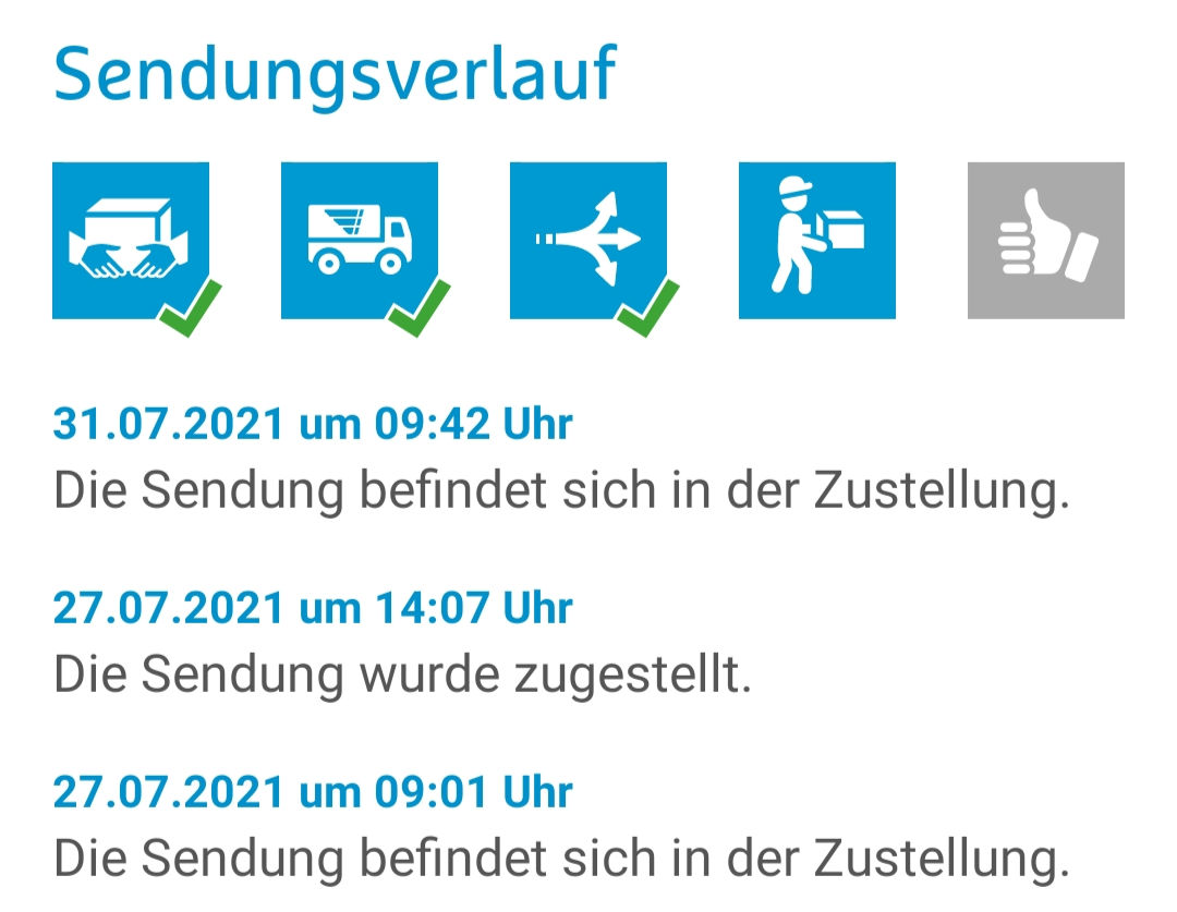 Vorschlag für weiteren <a href="/hermesDE/">Hermes Germany</a> Sendungsstatus (14:07): Die Sendung wurde ANGEBLICH zugestellt.