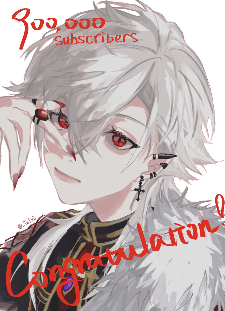 kuzuha (nijisanji) 1boy jewelry male focus red eyes pointy ears solo earrings  illustration images