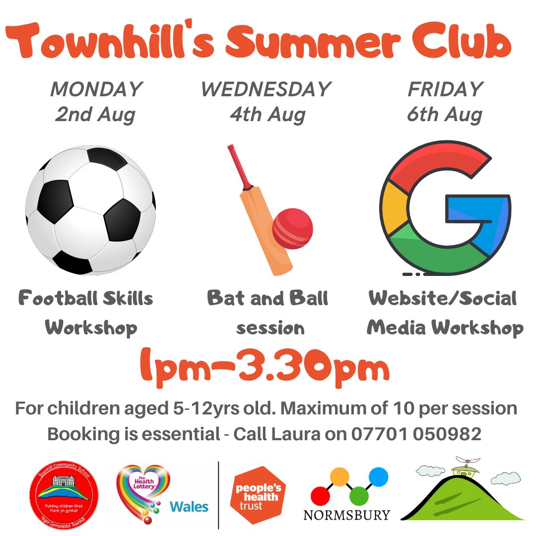 Next week's timetable for Townhill Summer Club 🤘