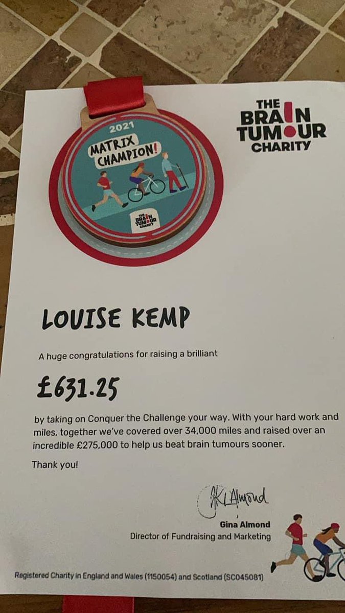 ElleWatts77's tweet photo. @BrainTumourOrg @iFit @bbeventsteam got this today - thanks really proud I achieved this https://t.co/wvKqrOxsPf