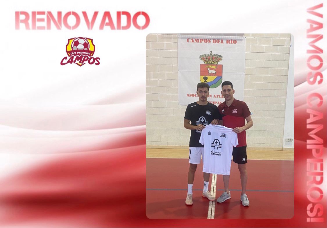Llega la 5 renovación del equipo senior. El hermano pequeño de los valverde <a href="/Alexpuru01/">Alejandro Valverde</a> continua con nosotros aportando su velocidad y gol. Gracias por confiar en tu pueblo. Vamos CAMPEROS.<a href="/josebae47170450/">FUTSALMUR</a> <a href="/muleo1/">muleño</a> <a href="/Ayto_Campos/">Ayuntamiento Campos Del Río</a> <a href="/IvnPrezCalixto1/">Iván Pérez Calixto</a> <a href="/MPerezceron/">taki</a> <a href="/Javi_Garcia59/">Javi García</a>