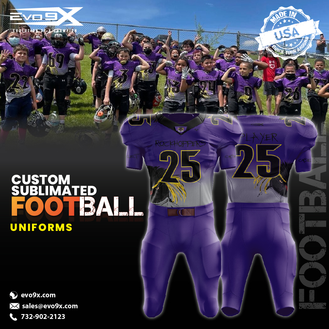Custom Sublimated Football Uniforms – Made in USA - Lightweight, Breathable & Soft - Moisture Management Features - High end Sublimated Printing Technology - 100% Customizable 𝐋𝐞𝐚𝐫𝐧 𝐌𝐨𝐫𝐞 >> hubs.ly/H0TrRGM0 #Evo9x #FootballUniforms #CustomSublimatedUniforms