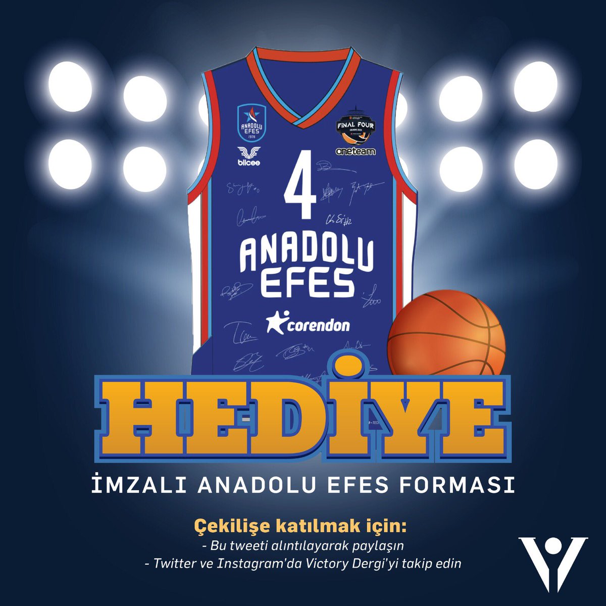 VictoryDergi's tweet photo. 🚨 Victory Dergi olarak, EuroLeague şampiyonu Anadolu Efes'in imzalı formasını 3 kişiye hediye ediyoruz.

❓Çekilişe katılmak için 
▶️ Bu tweeti alıntılayarak paylaşmanız
▶️ Victory Dergi sosyal medya hesaplarını takip etmeniz yeterli

Son katılım: 15 Ağustos

Herkese bol şans 👍 https://t.co/25aZqjYVBx