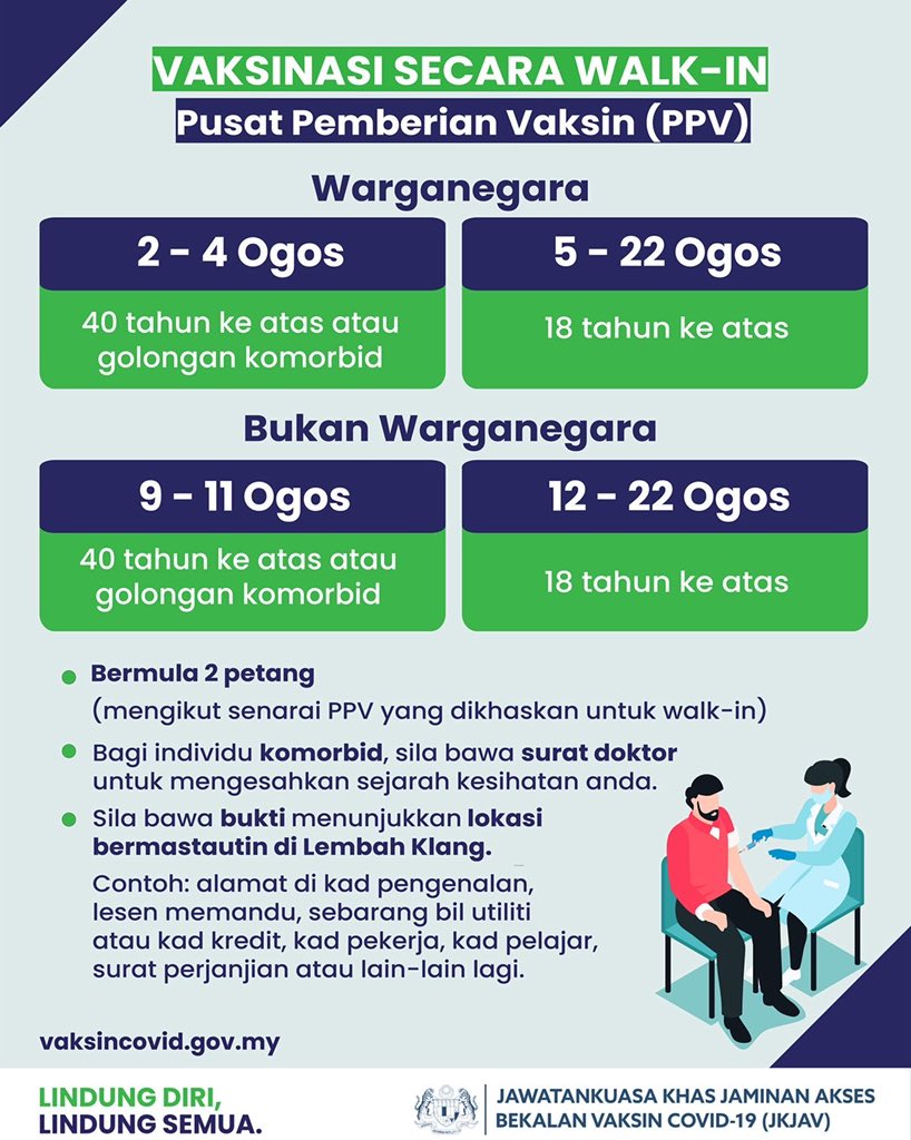 Ini Senarai PPV Yang Boleh 'Walk-In' Bermula Esok Di Lembah Klang
