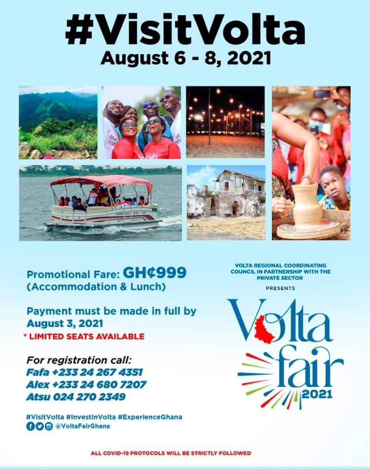 The next trip to the Volta Region is soon. Here's your chance to see another region. Contact info is on the flyer. <a href="/voltafairGhana/">Volta Fair Ghana</a> #visitvolta #experiencevolta #experienceghana #voltafair
<a href="/benkoku/">Bernard Avle</a> <a href="/GbehoBampoh/">Dzifa Gbeho-Bampoh</a> @emefaapawu1 <a href="/KafuiDey/">Kafui Dey</a> <a href="/ivyprosper/">Ivy Prosper</a> <a href="/visit_volta/">Ghana Tourism Authority - Volta Region</a> <a href="/ghanatourismGTA/">Ghana Tourism Authority</a>