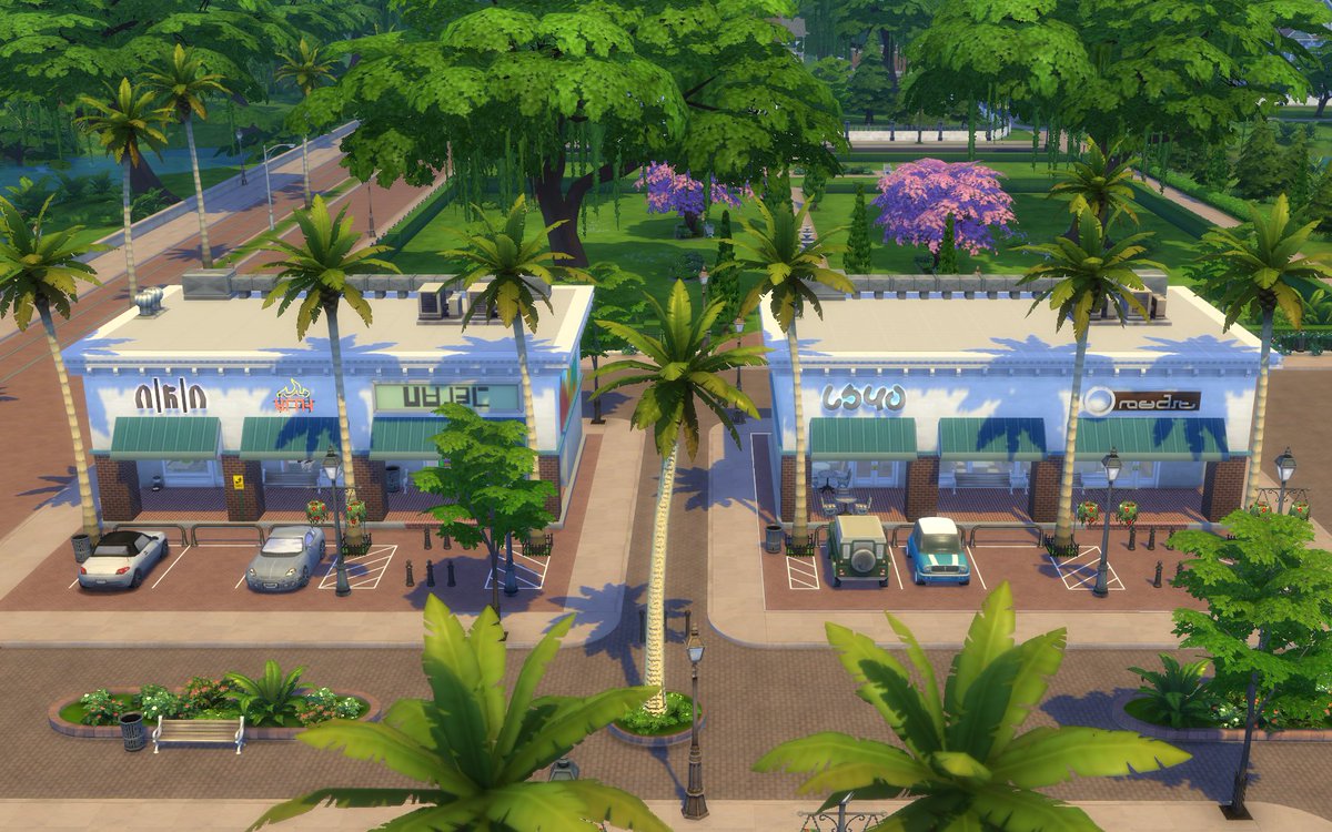 frogs_2000's tweet image. I've just finished two other lots to go with this shopping area, within the 3 lots there is a vets, convenience shop, boutique, hair dressers, bakery, martial arts school thing, kids shop (clothes and toys), café, and furniture shop. :)