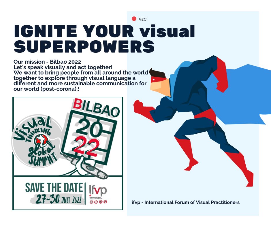 Save the Date - Bilbao 2022 📣
Let's speak visually and act together!

We want to bring people from all around the world together 🌎🎉❤️✍️
OUR GOAL 
 👉more IMPACT &amp;  CLARITY

#ifvp #visualthinking  #spain #bilbao #conference