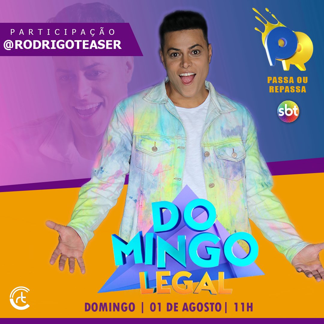 VaiTeaser's tweet photo. Amanhã, domingo 01/08, Rodrigo vai participar no Passa ou repassa com o @celsoportiolli, e vamos fazer um mega mutirão no Twitter!
Siga os passos desse post para participar. @domingo_legal
@sbt @passaourepassasbt
#rodrigoteaser #celsoportiolli #domingolegal #passaourepassa #sbt https://t.co/onLWc00NIY