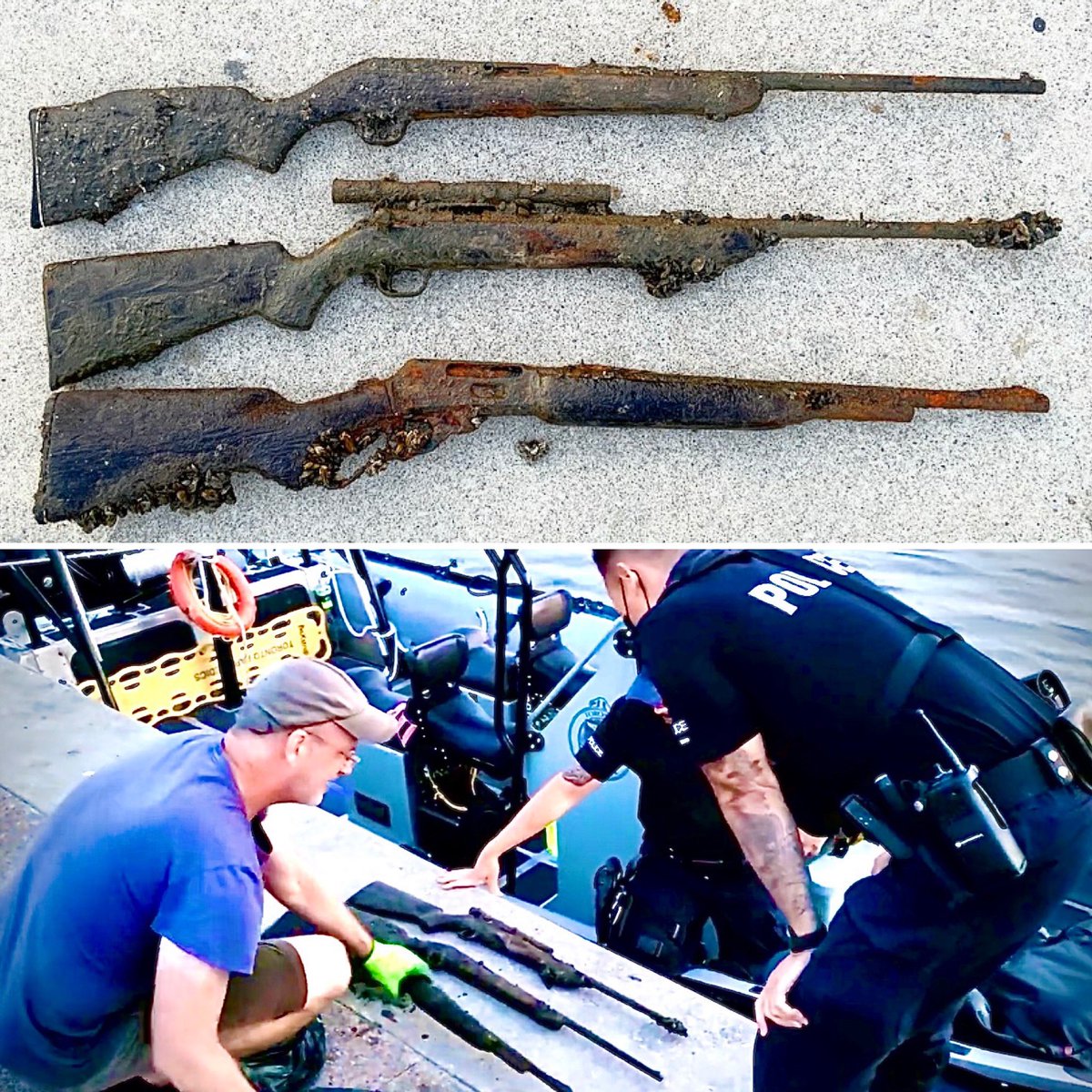 sludgepirates's tweet photo. #SludgePirates caught a BUNCH of vintage GUNS out of Toronto Harbour.  YT link: https://t.co/bOsYfLzE7L

#guns #rifles #magnetfishing #vintage #police #vintagefinds #treasurehunting #bestcatchever #bestcatch  #metaldetecting #lostandfound #toronto @blogTO  @VICENews @CTVNews https://t.co/jZFTXQwpYA
