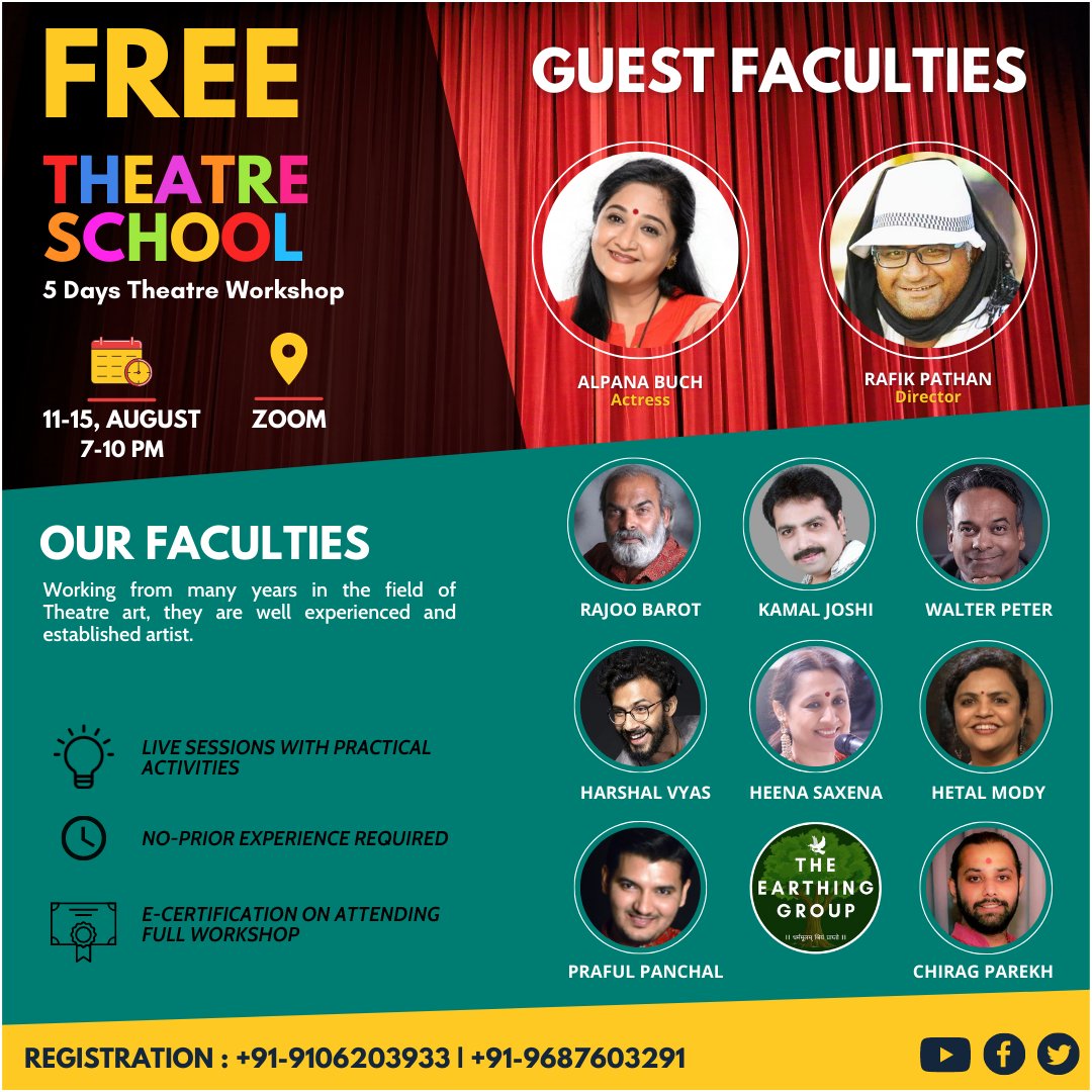 The_Earthing's tweet photo. Theatre is Art of looking at Ourselves. 
Bringing back *Free* *Theatre School 4.0*. 
#BringHomeTheArts #drama #DramaAlert #free #dramasangat #NSD #PMOIndia #Acting #dramakorea #dramatic #COVID19India https://t.co/gJYFU4akro