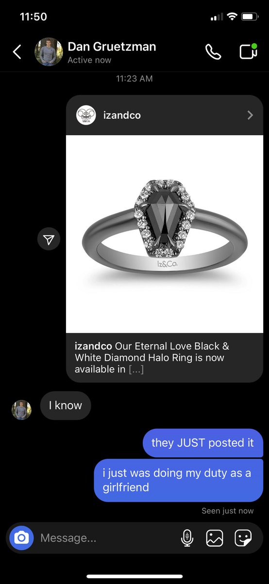probablycassie's tweet photo. do you think he’s sick of me sending him coffin cut engagement rings https://t.co/3WPpIDBn53