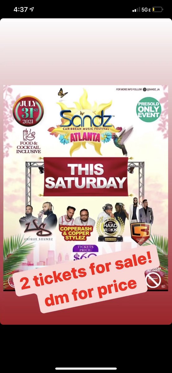 TODAY! 2 TICKET FOR SALE! Accidentally bought extra! Tickets are ALL INCLUSIVE! #sandzatl #sandz #caribbeanmusicfestival